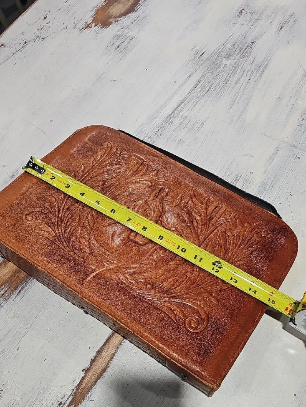 Hand-Tooled Brown Leather Clutch Wallet Made In Mexico